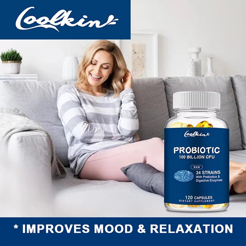 Probiotics 100 Billion CFU - with Prebiotic, Digestive Enzyme - Gut and Digestive Health - 120 Capsules