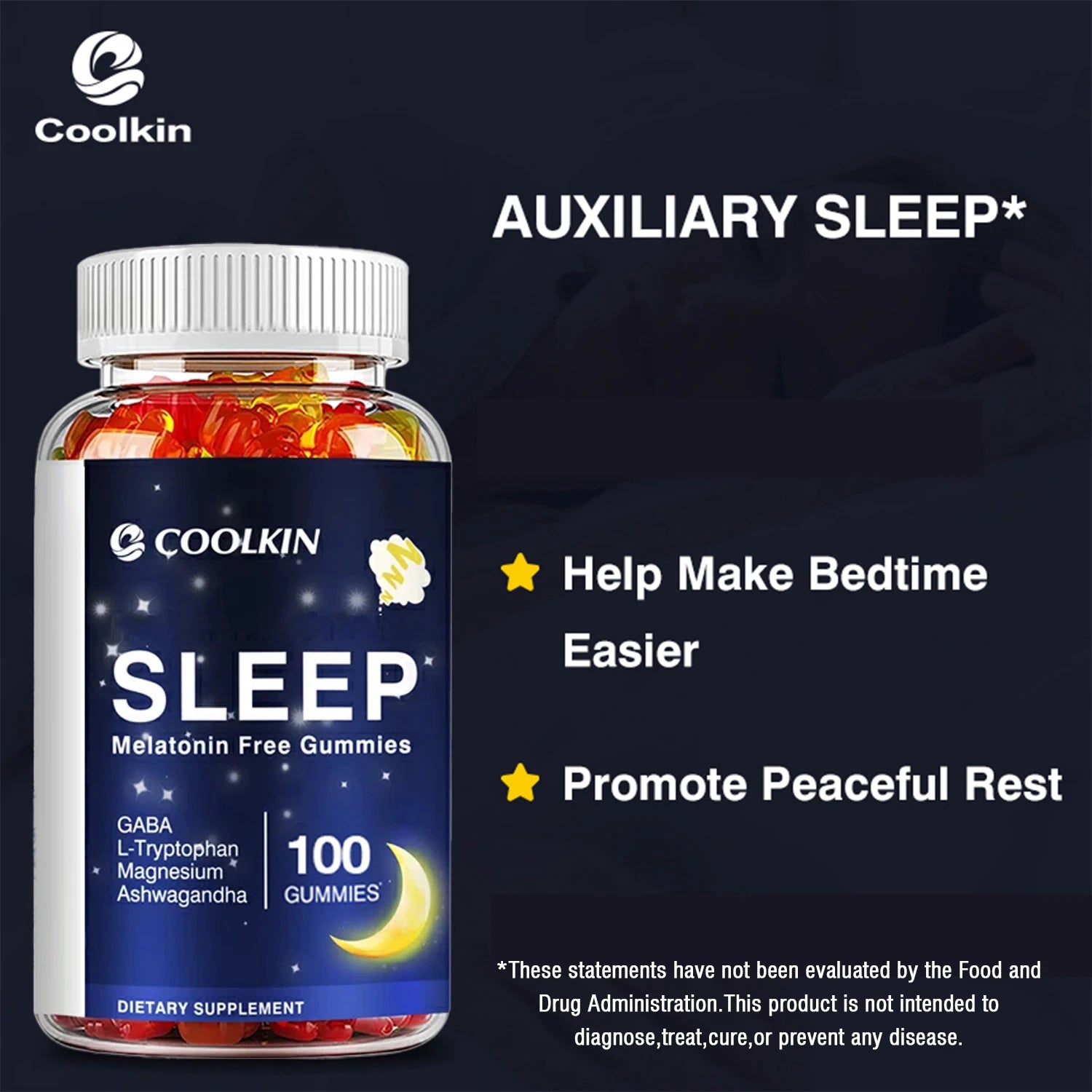 Sleep Gummies - with Ashwagandha, Magnesium, GABA - Relieve Insomnia and Stress, Improve Sleep Quality - 100 Gummies