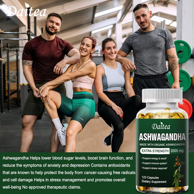 Daitea Ashwagandha Extract Capsules 2000Mg, Immune System, Promote Sleep, Energy and Mood Support, Antioxidant Supplement