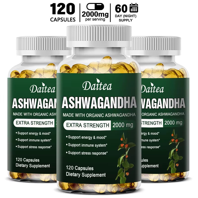 Daitea Ashwagandha Extract Capsules 2000Mg, Immune System, Promote Sleep, Energy and Mood Support, Antioxidant Supplement