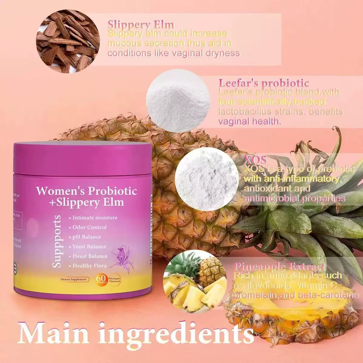Best Price New 2 in 1 Womens Probiotics and Slippery Elm Woman Vaginal Probiotic Gummy Women'S Probiotic Gummies