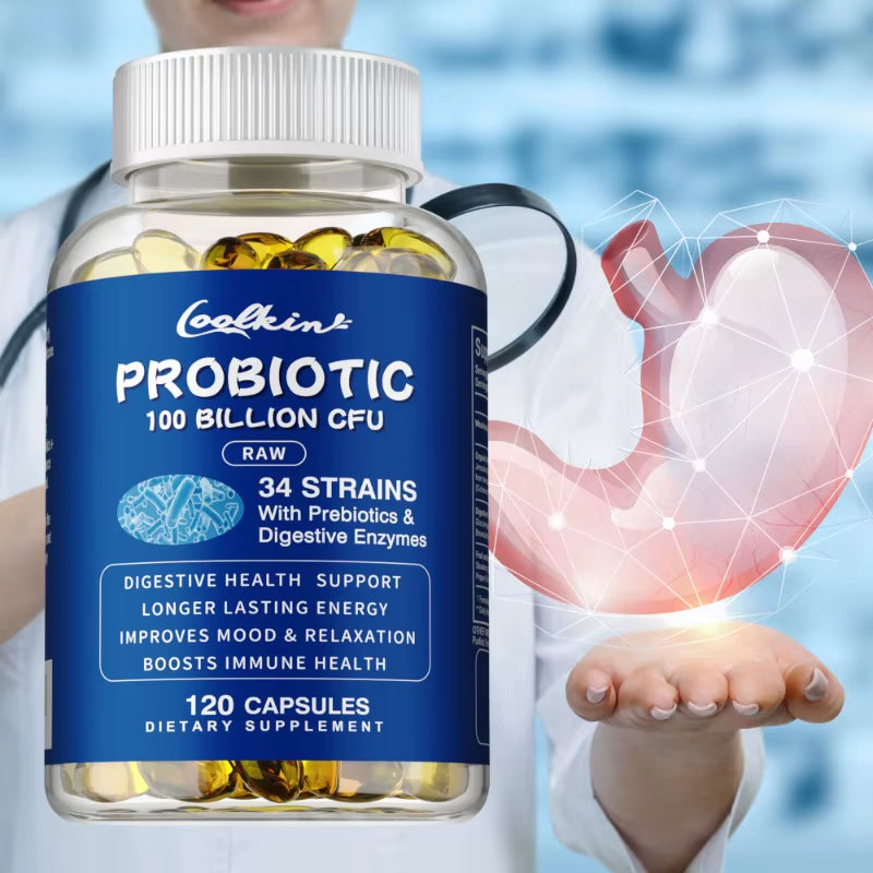 Probiotics 100 Billion CFU - with Prebiotic, Digestive Enzyme - Gut and Digestive Health - 120 Capsules