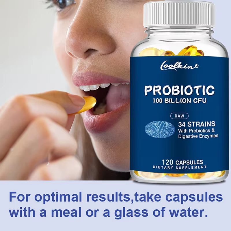 Probiotics 100 Billion CFU - with Prebiotic, Digestive Enzyme - Gut and Digestive Health - 120 Capsules