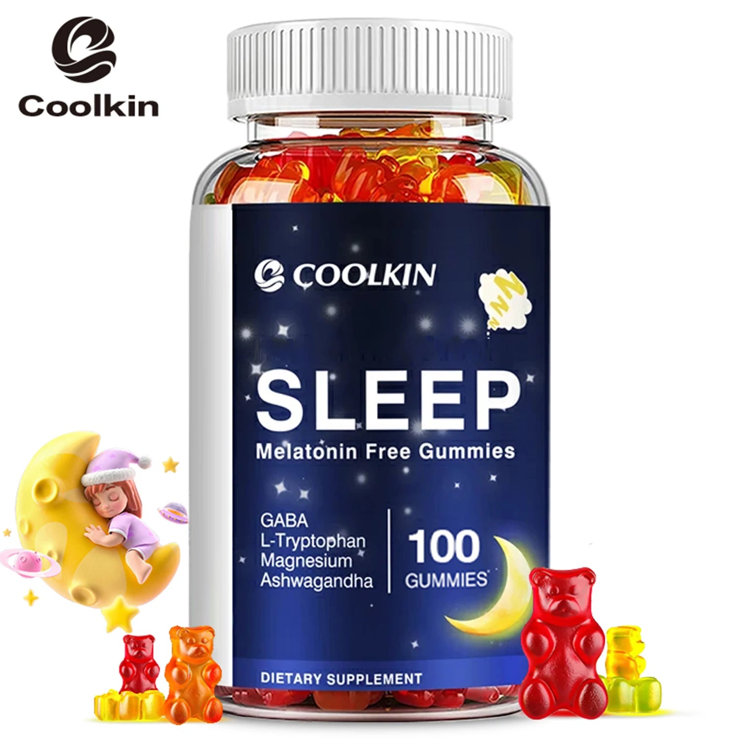 Sleep Gummies - with Ashwagandha, Magnesium, GABA - Relieve Insomnia and Stress, Improve Sleep Quality - 100 Gummies