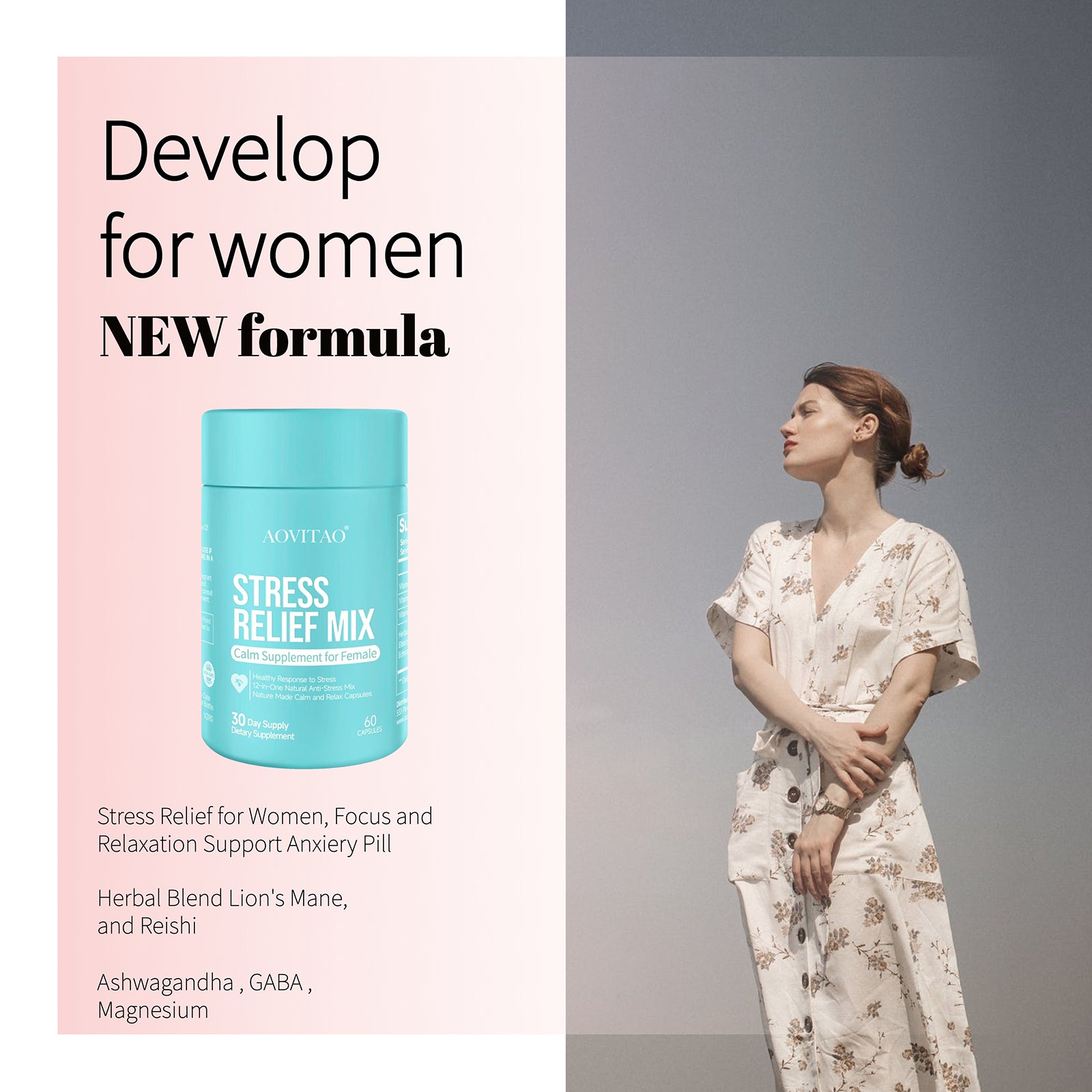 Ashwagandha for Women Supplement with L-Theanine Magnesium, Stress Relief, Focus and Relaxation Support Anxiery Pill