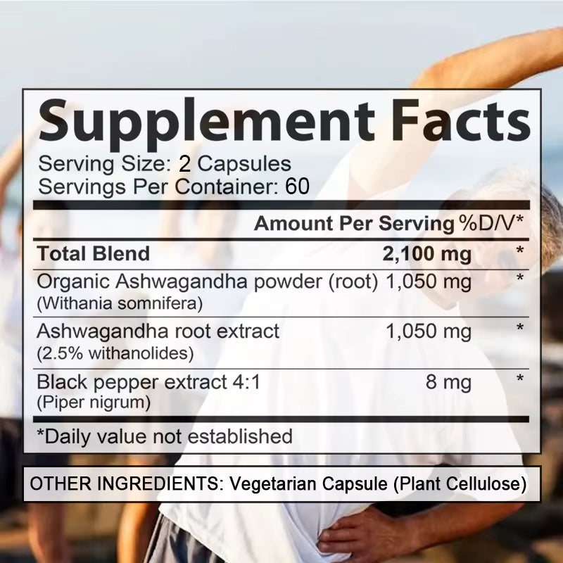 Organic Ashwagandha 2,100 Mg - Stress Relief, Mood Improvement, Immune and Thyroid Support
