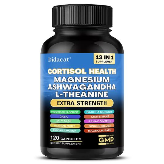 13-In-1 Cortisol Supplement - Magnesium Ashwagandha for Brain Memory, Thinking, Brain Cell Health, Mood, Relaxation